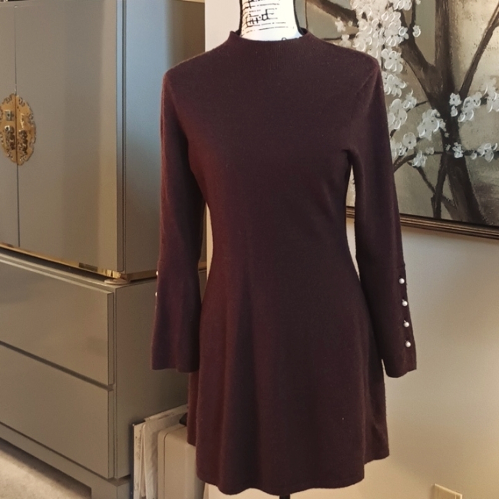 Adrienne Vittadini Burgundy Sweater Dress With Bell Sleeves